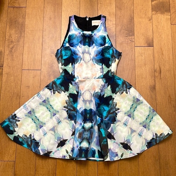 Keepsake the Label Echo Geo Floral A line mini dress sleeveless blue white sz XS - Picture 9 of 15